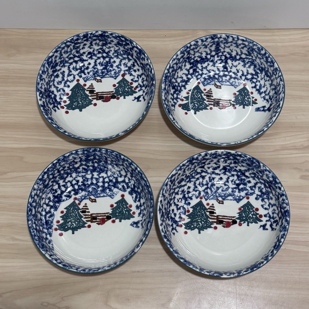 4 VTG Folk Craft by Tienshan 6.5" Cabin in the Snow Soup/Cereal Bowls Bowl Lot 2